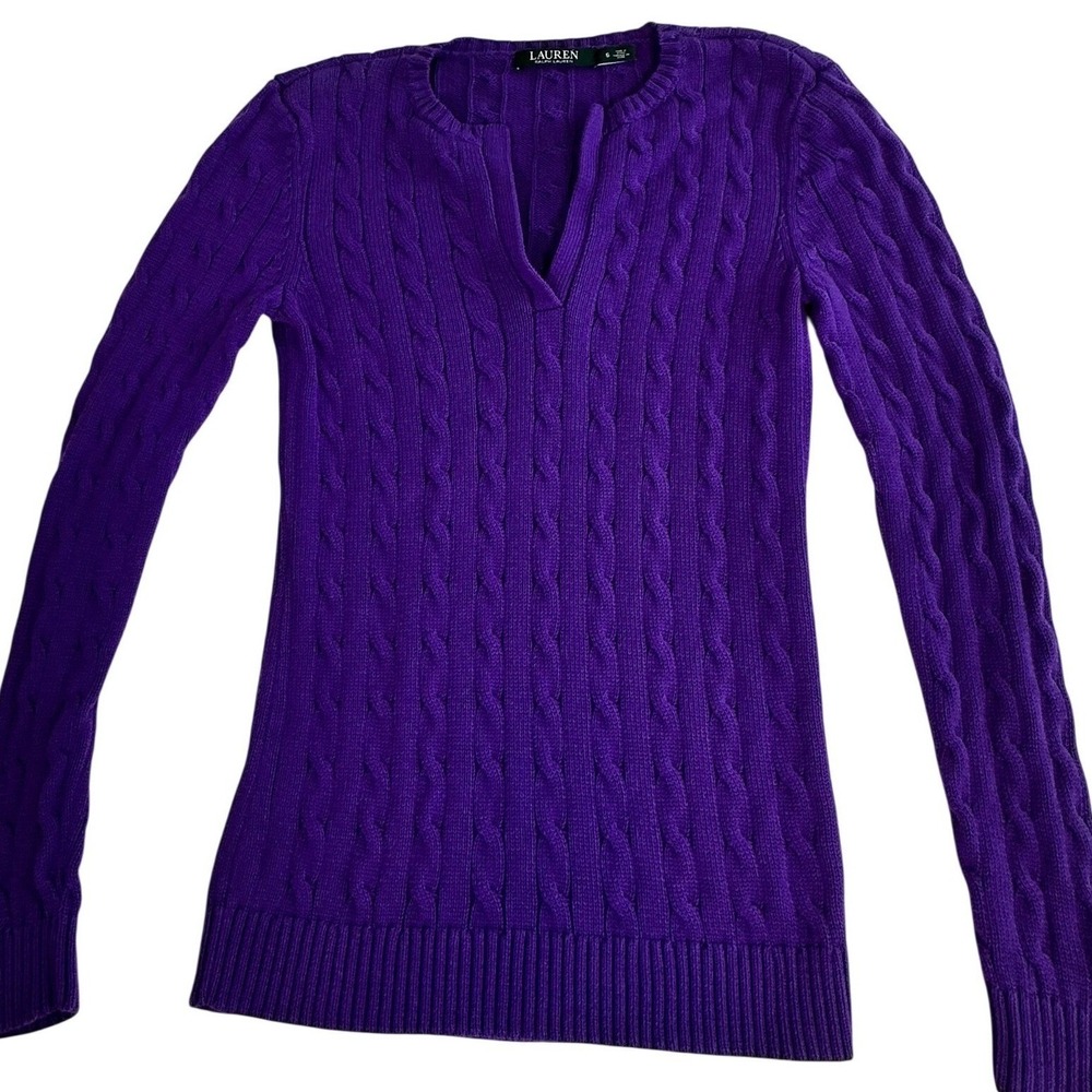 Lauren Ralph Lauren Purple Cable Knit Split Neck Sweater Womens - Small - Picture 5 of 5